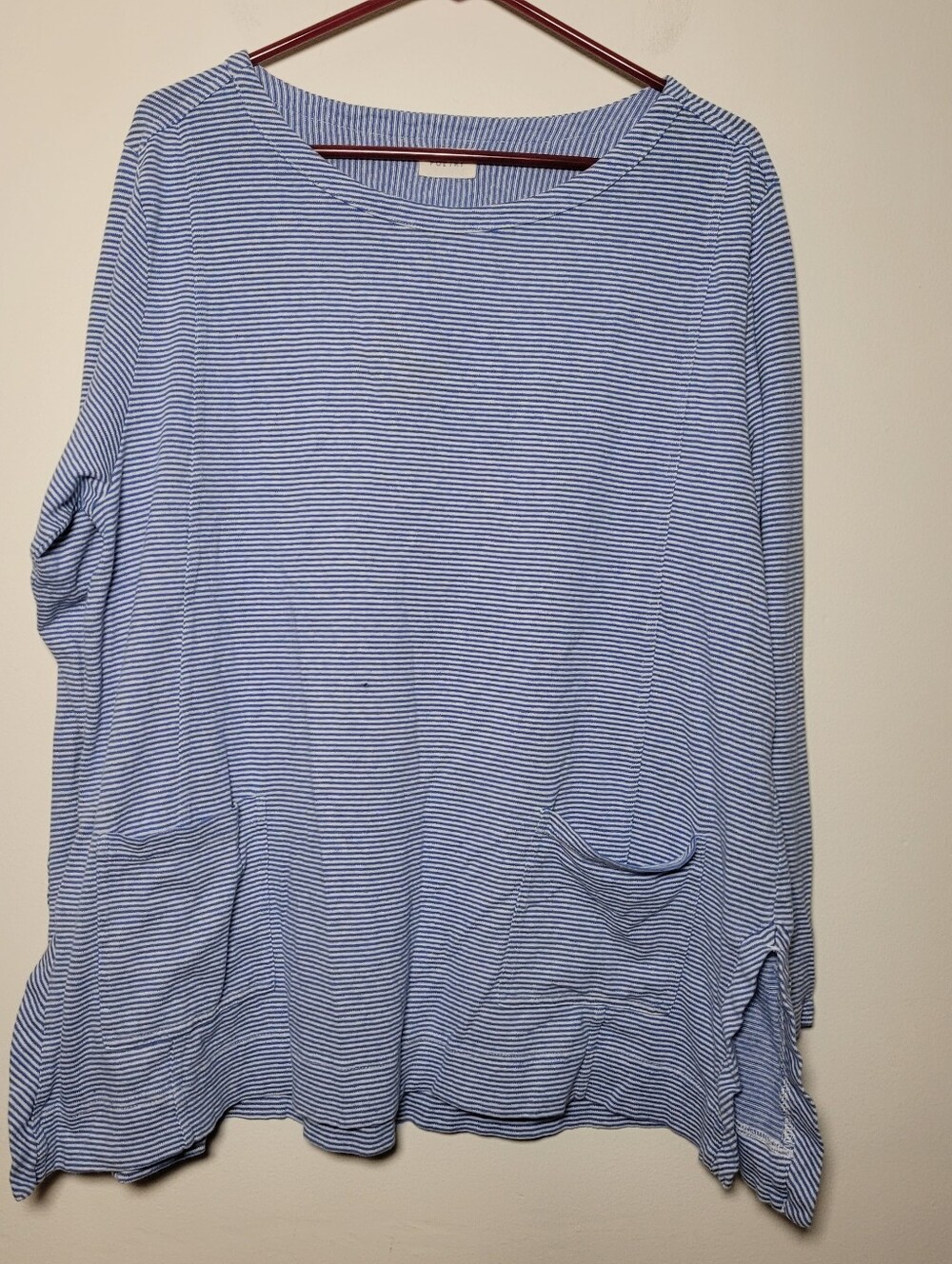 Poetry Women's Blouse Hemp Organic Cotton XL Striped Coastal Beach Lagenlook